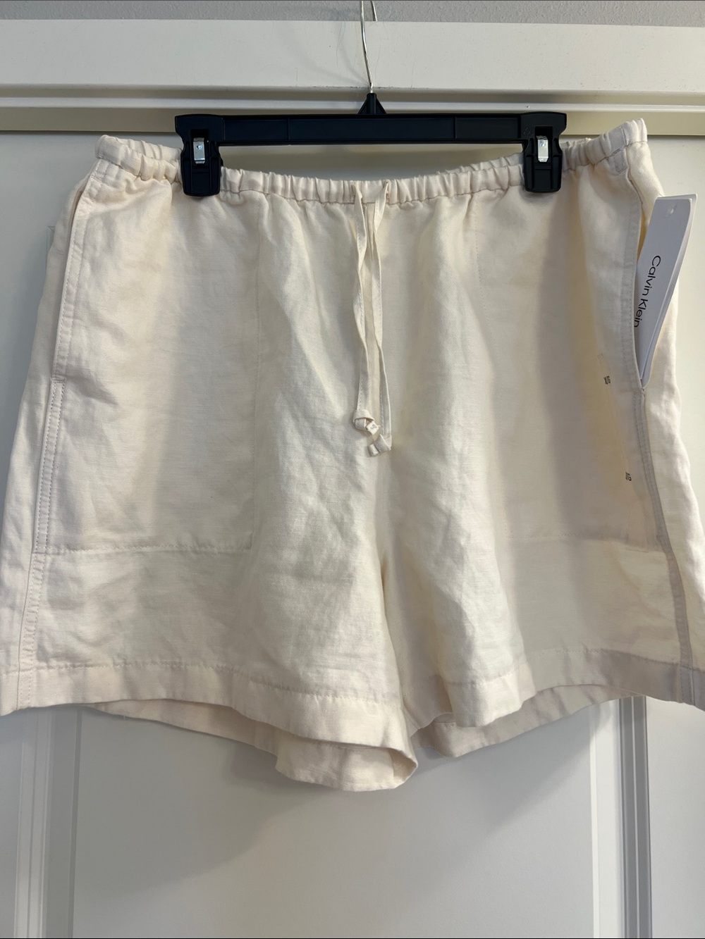 Calvin Klein Ivory Drawstring Linen-Blend Women's Athletic Shorts